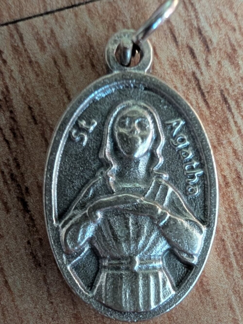 Silver Tone Religious Medal - Saint Agatha - Vintage Catholic Protection Jewelry